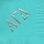 Napkin, Aqua, Silver Foil Extra large Greek Letters, Alpha Gamma Delta