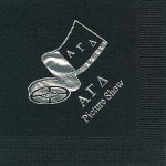 Alpha Gamma Delta Napkin, Black, Silver Film Reel, Font Garamond 