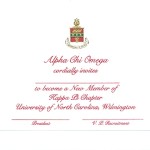 3-color engraved flat card, red thermography (raised print) font #9, Alpha Chi Omega