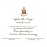 3-color engraved frat card, gold thermography (raised print) font #9, Alpha Chi Omega