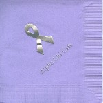 Alpha Chi Omega Napkin, Lavender, Silver Foil ribbon, Font Garamond