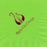 Alpha Chi Omega Napkin, Lime Green, Red Foil, Modern Lyre, Font Special