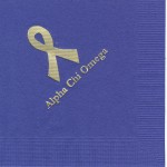 Alpha Chi Omega purple napkin, gold ribbon, Font Garamond