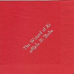 Alpha Xi Delta napkin, Red, Silver Foil, Fonts Garamond & PA