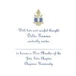 Engraved Flat Card, Blue Thermography (raised print) Font #11, Delta Gamma bid