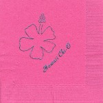 Chi Omega napkin, Hot Pink,Teal Foil Hibiscus, Font Park Ave.