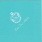 Zeta Tau Alpha Aqua Napkin, White Foil Crest Font PA