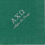 Alpha Chi Omega Napkin, Dark Green, Silver Foil, Greek Letters, Font PA 