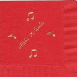 Napkin, Red, Gold Foil Musical Notes, Font PA, Alpha Xi Delta