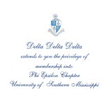 2-color engraved flat card, Reflex Blue Thermography Ink, Font #8, Delta Delta Delta bid