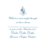 2-color Engraved Flat Card, Light Blue Thermography Ink, Font #8, Delta Delta Delta bid