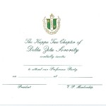 2-color Engraved Flat Card, E.Green Thermography, Font #5, Delta Zeta Preference Party Invitation