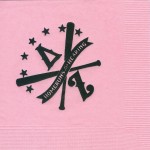 Delta Zeta Homeruns for Hearing pink napkin w/black foil print