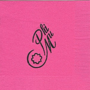 Phi Mu Napkin, Hot Pink, Black Foil Phi Mu Logo