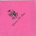 Gamma Phi Beta napkin, Hot Pink, Black Foil Crest, Font PA