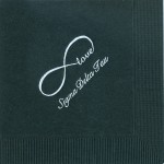 Sigma Delta Tau Black Napkin, White Foil Infinity design Font #9