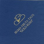 Sigma Delta Tau napkin, Navy, Gold foil, Font Garamond caps