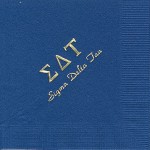 Sigma Delta Tau Napkin, Dk Blue, gold Greek, Font PA