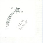 Sigma Delta Tau Napkin, white, silver foil shooting star, Font Garamond