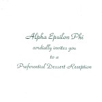 One-color raised print flat card, green ink, Preference desert invitation, Font #2, Alpha Epsilon Phi