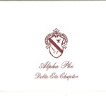 1-color ink fold-over card, wine thermography, Font #8, Alpha Phi Crest