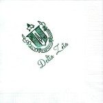 Napkin, White, Green Foil Crest, Font: Special, Delta Zeta