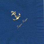 Napkin, Dark Blue, Gold Foil Anchor, Font: Coronet, Sigma Kappa