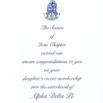 Alpha Delta Pi Parents Card, R. Blue Thermography, Vertical,Font #9