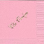Napkin, Pink, Gold foil, Large Font #8 with accent mark,, Chi Omega 
