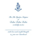 One-color Thermography (raised ink) flat card, Blue Ink, Font #9, Delta Delta Delta Bid Card