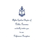 One-color Thermography (raised ink) flat card, R.Blue Ink, Font #11, Vertical Orientation,Delta Gamma Preference Invitation