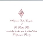1-color raised print flat card, wine thermography, font #8, Pi Beta Phi Pref Party Invitation