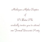 1-color flat card, wine thermography, font #2, Pi Beta Phi formal deserts invitation