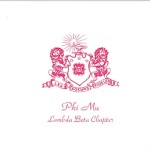 1-color raised Ink fold-over card, Fuschia Thermography, Font #2, Phi Mu