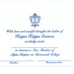 Kappa Kappa Gamma Bid Card, R. Blue Thermography, Font #9