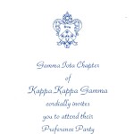 Preference Party Invitation, Kappa Kappa Gamma, R. Blue Raised Ink, Vertical, Font #2