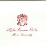 1-color Thermography fold-over card, red ink, font #5, Alpha Gamma Delta