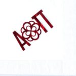 Alpha Omicron Pi napkin, white w/red foil Greek letters and infinity rose