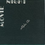 Alpha Chi Omega Napkin, Black, Silver Foil Movie Night, Font PA