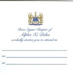 2-Color Engraved Flat Card, Reflex Blue Thermography, Font #9, Alpha Xi Delta general invitation