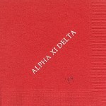 Alpha Xi Delta napkin, Red, White Foil, Font Garamond Caps