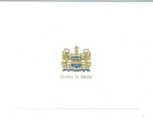2-color steel die engraved fold-over card - Alpha Xi Delta