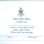3-color engraved flat card, Lt Blue Thermography Ink, Font #9, Delta Delta Delta
