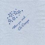 Chi Omega gray napkin, royal blue foil when you wish