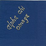 Napkin, Dark Blue, Gold Foil Bubble Letter Lower Case, Alpha Chi Omega