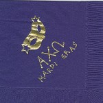 Napkin, Purple, Gold Foil, Mask, Greek Letters, Mardi Gras, Alpha Chi Omega