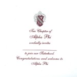 2-color engraved flat card, wine ink, font #8, Alpha Phi