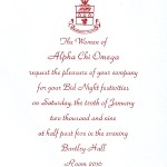 Raised Ink flat card, vertical, red thermography, font #2, Bid Night Invite, Alpha Chi Omega