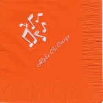 Napkin, Orange, White Foil, Musical Notes, Font PA Alpha Chi Omega