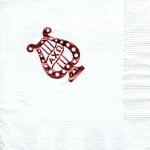 Napkin, White, Red Foil, AXO Lyre Pin design Alpha Chi Omega 